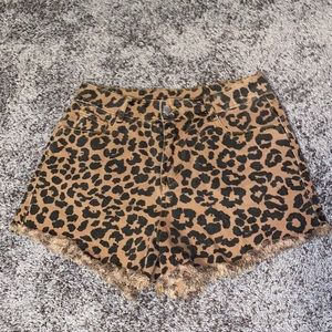 Leopard jean shorts